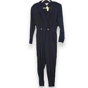 Vintage 90s Ann Taylor Blue blazer jumpsuit NEW Deadstock Long Sleeve Size 12